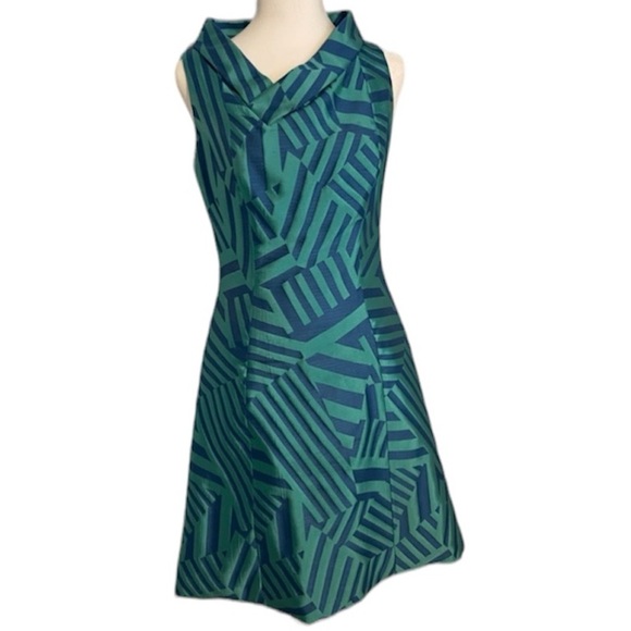 B MIchael America Red Collection Blue & Mint Patterned Knee Length Dress Size 4 - Picture 2 of 11